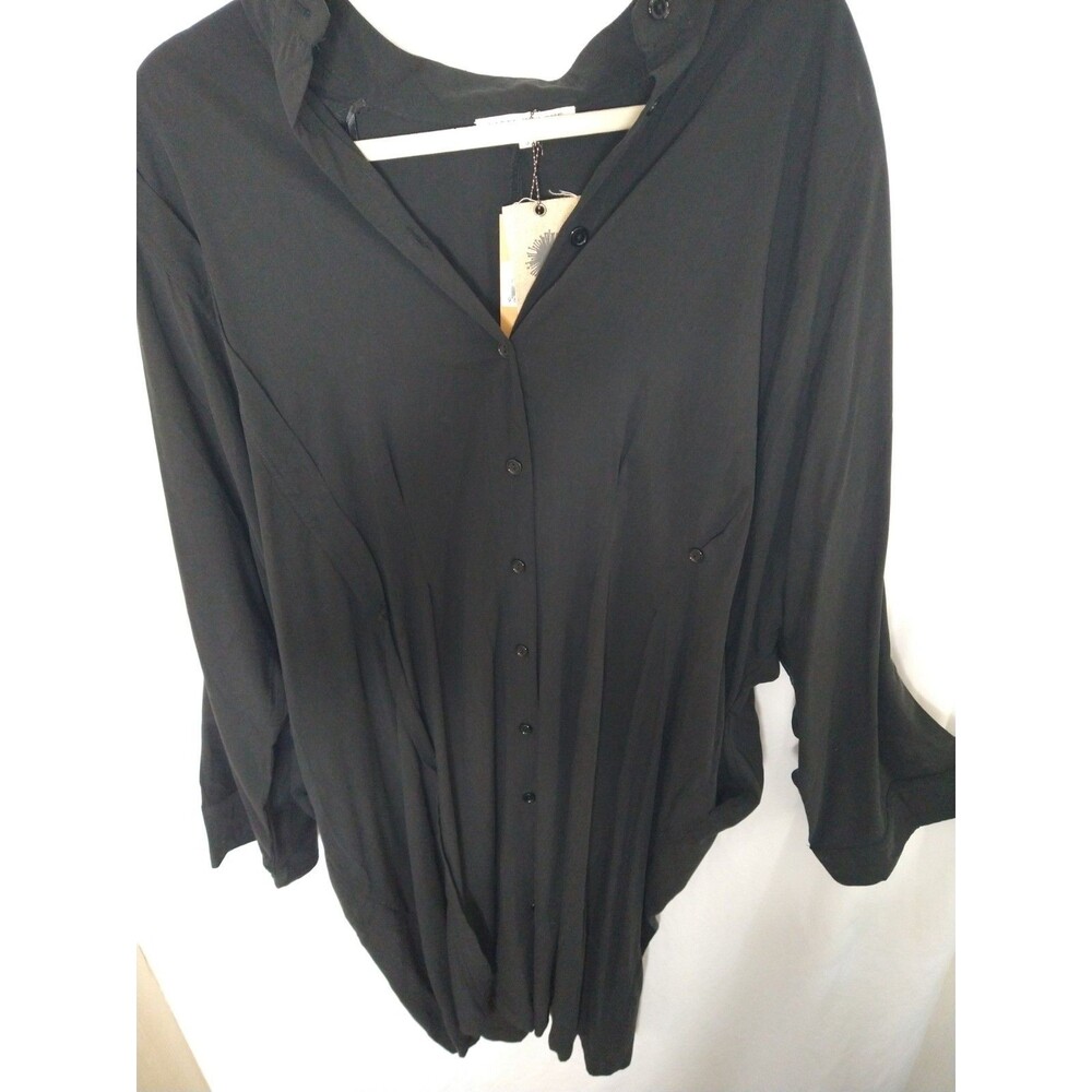NWT Label of Love Dress Sz S Black Button Flap lagenlook Bell Sleeve 100% Tencel - Picture 5 of 16